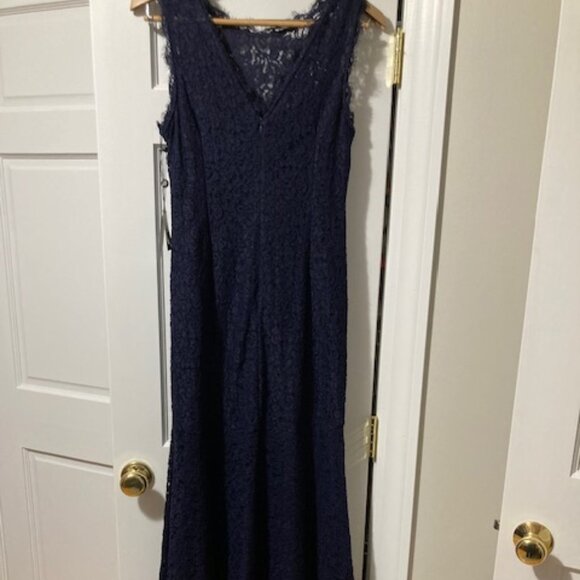 Adrianna Papell Navy Lace Trumpet Gown - Picture 5 of 9